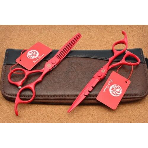 504# TOPPEST 6.0 Inches Red Hairdressing Scissors JP 440C 62HRC Home & Salon Cutting Scissors Thinning Shears Hair Scissors
