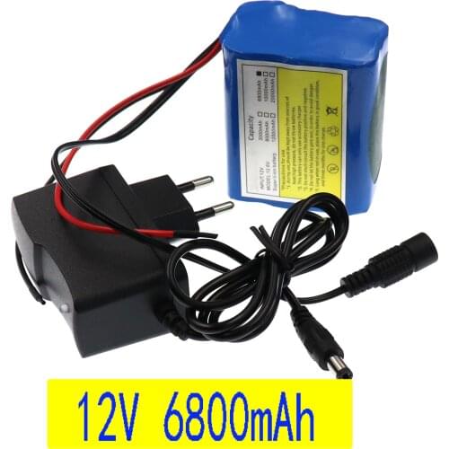 12V 6800mah battery 18650 Li-ion 6.8 Ah Rechargeable batteries with BMS Lithium Battery packs Protection Board +12.6V Charger