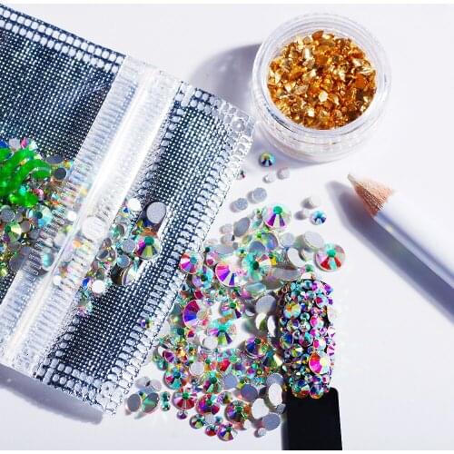 Nails Accessories 1.5-6.5MM Flat Base Mixed Size Crystal 3D Colorful Glass Gems For DIY Nail Art Decorations 1 Bag