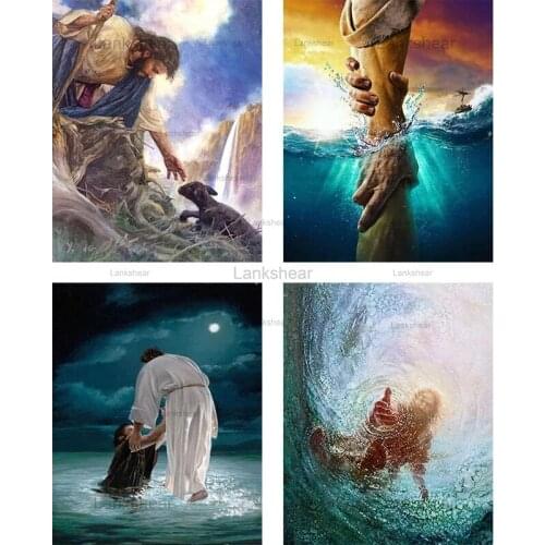 5D Diy Diamond Painting Religion Jesus Full Square round Drill Rhinestones of Pictures Mosaic Embroidery Gift Home Decoration