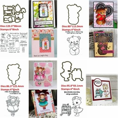 Baby Bear Hug Metal Cutting Dies With Clear Stamps Set Warm Wishes Get Well soon DIY Scrapbooking Craft Making Template 2020 New