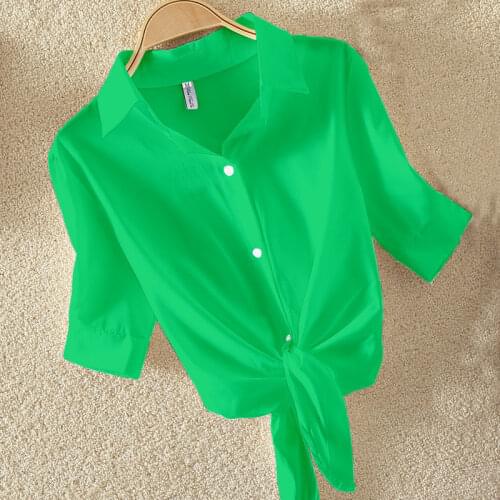 Blue Blouses Women Summer Short Sleeve Casual Chiffon Blouse 2021 New Womens Tops Fashion Shirt Female shirt Ropa Camisas mujer