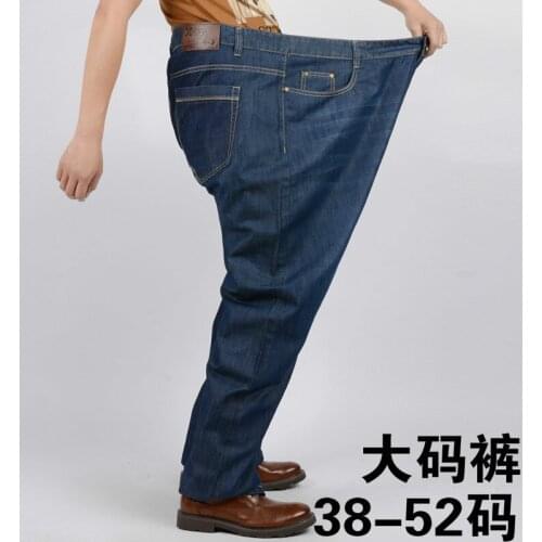 SHABIQI Large Size Big 38-56 Men Jeans Trousers Business Office Pants High Waist Elasticity Straight 56 Stretch big man Jeans