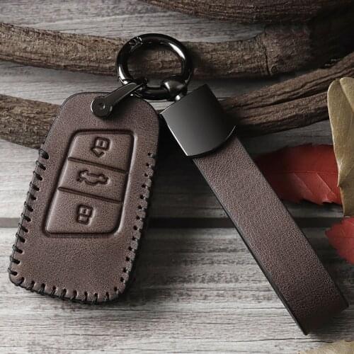 Genuine Leather Flip Car Key Case for VW Volkswagen Polo Golf Passat Beetle Caddy T5 Up Eos Tiguan Seat For Skoda Remote Fob