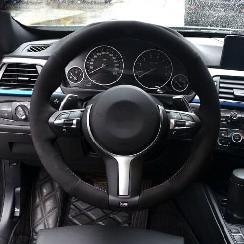 DIY Anti-Slip Blue Red Thread Black Suede Steering Wheel Cover For BMW F33 428i 2015 F30 320d 328i 330i 2016 M3 M4 2014-2016