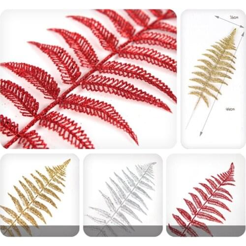 40*20 cm 3 Colors Christmas Glitter Decorative Leaf Artificial Silk Leaves For Holiday Home Decoration Christmas Gift Supply
