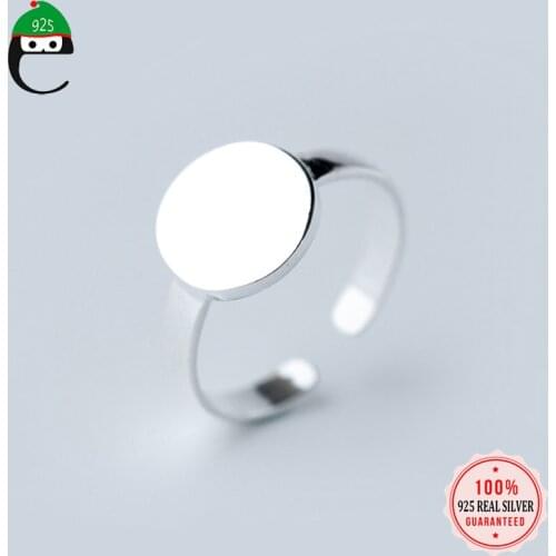 ElfoPlataSi 100% 925 Solid Real Sterling Silver Round Smooth Opening Ring Sizable for Women Girls Silver Fine Jewelry XY1214