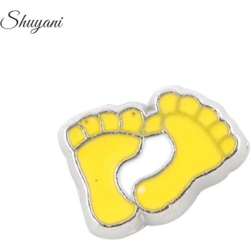 F202 Alloy Metal 7*9mm Enamel Baby Feet Floating Locket Charms Fit Living Locket Pendant Jewelry Making