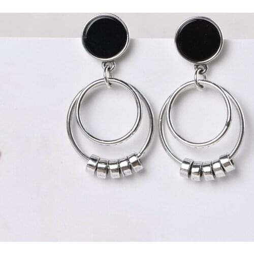 FNJ Black Zircon Earrings 925 Silver Original Pure S925 Sterling Silver Drop Earring for Women Jewelry Tassel