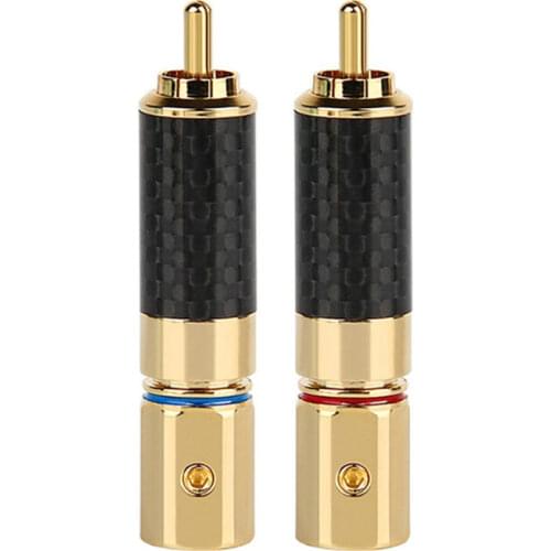 2/5/50pcs HiFi RCA Plug Solder Connector Male Audio Splice Adapter Carbon Fiber Copper Speaker Terminal RCA Plugs Red Blue 10mm