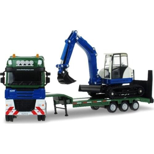 KAIDIWEI 2pcs/set 1:50 Alloy Low Loader With Excavator Toy Car Model