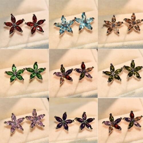 Cute Female Small Star Stud Earrings Blue Green Purple Earrings Silver Color Jewelry Double Wedding Earrings For Women