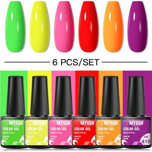 Mtssii Neon 6PCS Gel Polish Varnishes Hybrid Nails For Manicure 6ml Semi Permanent Soak off Enamel Gel Polish UV Gel Nail Polis