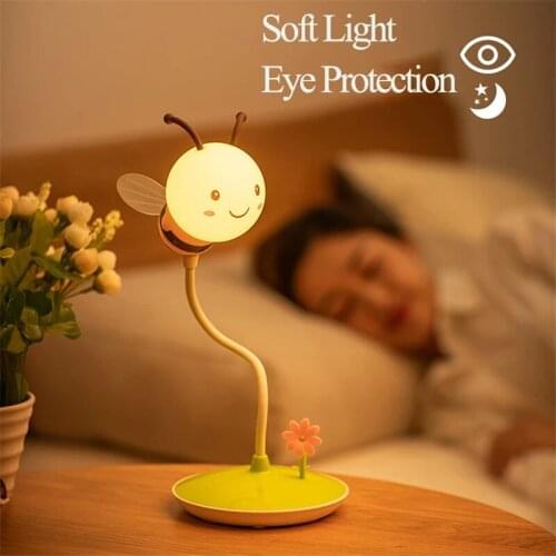 USB Recharge Night Light Touch Sensor Carton Bee Night Lamp Creative Dimming Reading Lamp for Bedside Babys Room Infant Gift