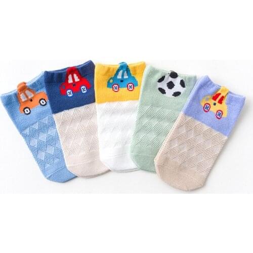 5Pairs/Lot Kids Cozy Breathable Soft Cotton Socks Summer Boy Girl Baby Fashion Cute Cartoon Mesh Socks Children New Year Gift CN