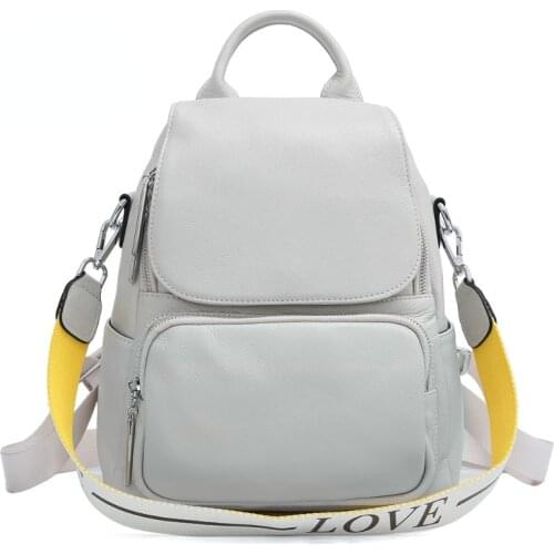 New Genuine Leather Fashion Simple Female Backpack Panelled Small Designer Bag Girls School Satchel Rucksack Shoulder Bags