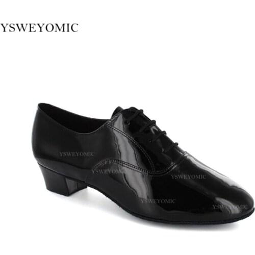 Dance Shoes Ballroom MEN Latin shoes Dancing Black Shiny Patent Leather High-end Modern Latin Dance Shoes For Man 1inch 1.5inch