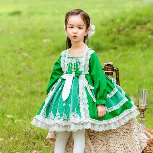 2021 Autumn Children Spanish Dresses for Girls 1-6Y Toddler Long Sleeves Spain Lolita Ball Gowns Baby Lace Boutique Clothes