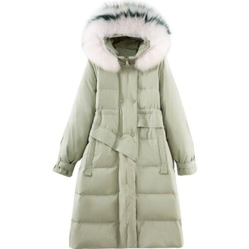TopFurMall)Winter Women Thick Parkas Down Coats Jackets Fox Fur Hoody Lady Warm Outwear Overcoat LF9192