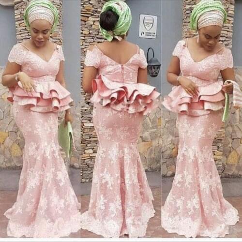 Pastel Pink Evening Dress Long For Nigerian abendkleider Mermaid Party Gowns Cap Sleeve Robe De Soiree abiye Vestido De Festa