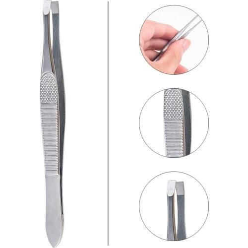 1PCS Eyebrow Hair Tweezers Professional Eyebrow Hair Removal Tweezer Flat Tip Tool Stainless Steel Convenient Small No Rust