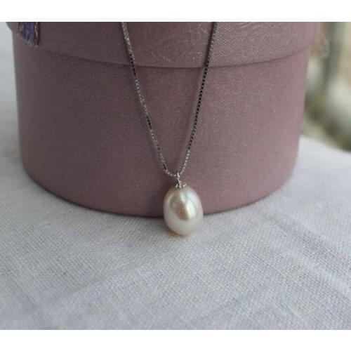 Genuine Freshwater Pearl Necklace, Rice 9-9.5mm Drop Pearls Pendant With S925 Sterling Silvers Necklace,Fashion Girls Jewellery