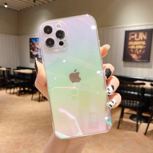 Clear Case For iPhone 12 Pro Max 11 Pro XS Max XR X 7 8 Plus 11Pro iPhone11 Case Luxury Laser Aurora Transparent Hard Back Cover