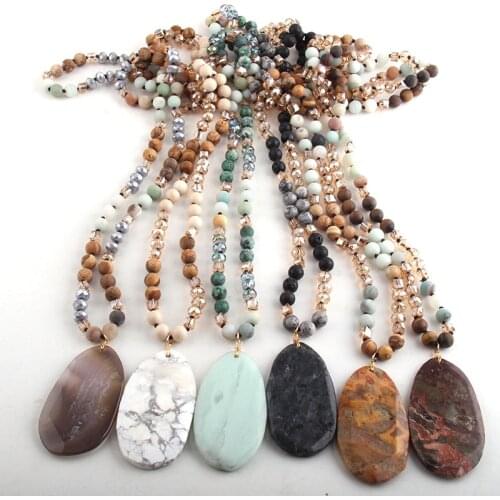 MOODPC Fashion Jewelry Crystal / Stone Long Knotted Semi Precious Stone Pendant Necklaces For Women Bead necklace