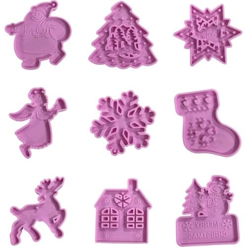 Christmas Keychain Silicone Mould Xmas Necklace Pendant Crystal Epoxy Resin Mold DIY Crafts Jewellery Making