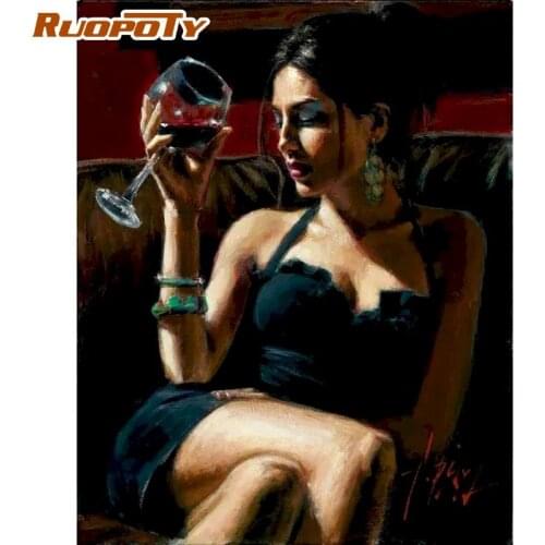RUOPOTY Painting By Numbers Kits For Adults Children Hand Painted Drinking Woman Figure Paint Kits 40x50cm Frame On Canvas Craft