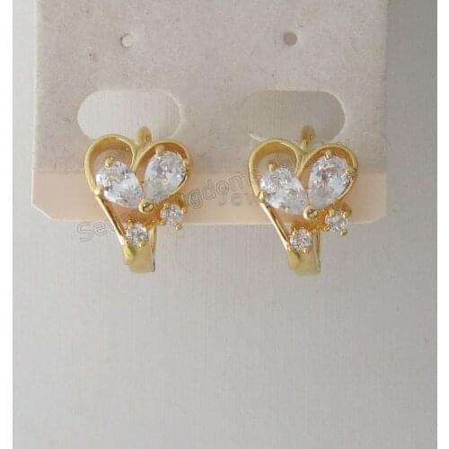 THREE STYLES AVAILABLE BUTTERFLY FLOWER HEART YELLOW GOLD GP CZ ZIRCON STONE HOOP EARRING HIGH QUALITY GREAT GIFT