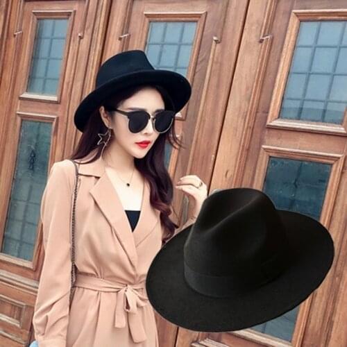 Fashion Unisex Retro Classic New Color Solid Spring Autumn England Tide Jazz Hat Vintage Wide Wide Cap Womens Felt Cap 801-318