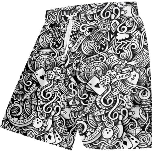 UJWI Mens Sports Shorts Poker Pattern Black White Shorts Fashion Digital 3D Printing Full Body Printed Oversized Pants Dropship