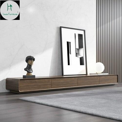 Nordic walnut simple modern TV cabinet coffee table combination light luxury Italian living room small apartment wall cabinet fl