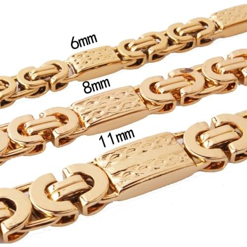 Granny Chic 6/8/11mm 7-40inch Men Boys Gold Plated 316L Stainless Steel Royal Byzantine Box Chain Necklace Jewelry Rapper Chain