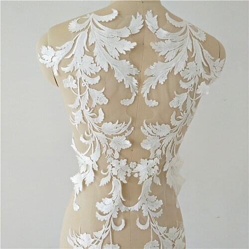 2 PCS/PRS NEW Ivory Wedding Cotton Lace Big Embroidery Wedding Dress Applique DIY Bridal Headdress