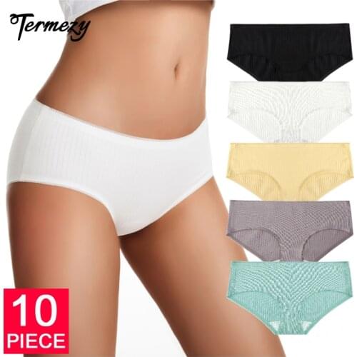 TERMEZY 10 PCS Women Cotton Panties Seamless Low-Rise Briefs Underwear Female Breathable 5 Color Underpants Plus Size Lingerie