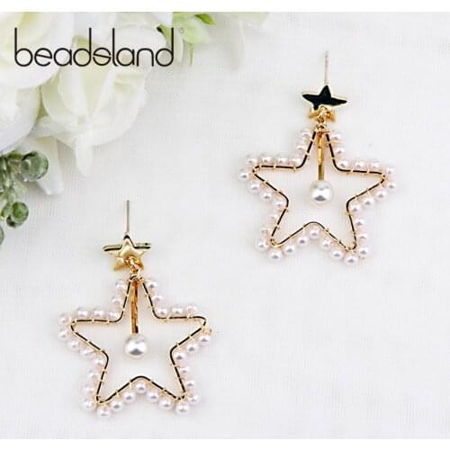 Beadsland Drop Earrings Pearl Surround Five-pointed Star Design Fashion Vintage Woman Girl Party Festival Hot Sell Gift 40074