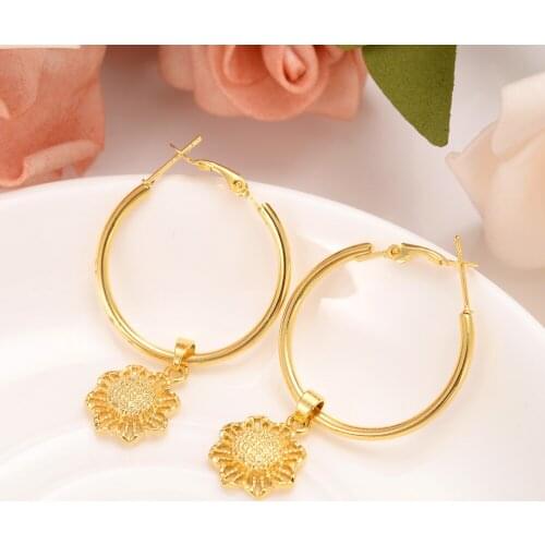 High quality big hoop Fashion 24k Gold Womens Drop Earring Dangle Earring Charms Jewelry Cross Earrings brincos girls gifts