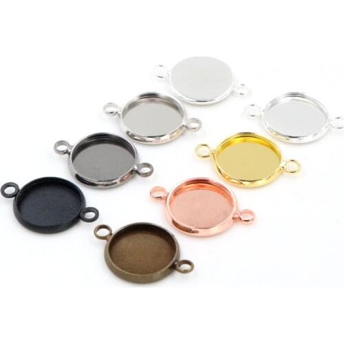 Copper Metals 20pcs/lot 10mm 12mm Inner Size 7 Colors two Loops Style Cabochon Base Cameo Setting Charms Pendant