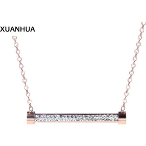 XUANHUA Stainless Steel Rose Necklace Chain Necklace Stone Collares Jewellery Women Jewelry Fashion Choker Valentines Day Gift