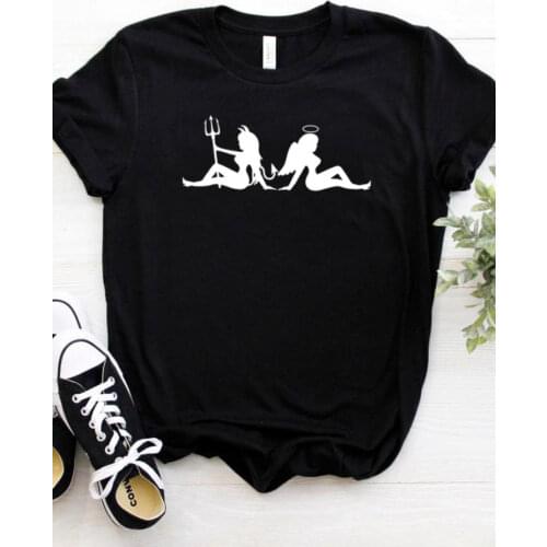 Women T Shirt Devil Or Angel Print Tshirt Women Short Sleeve O Neck Loose T-shirt Ladies Causal Tee Shirt Clothes Tops
