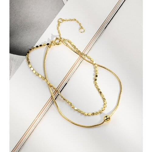 Women double layering chain bracelet 18K real gold plated link bangles