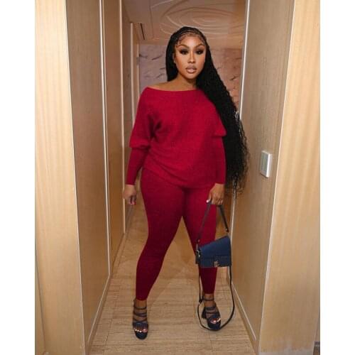 Autumn Two Piece Set Women Solid Long Sleeve T-shirt Sweater Crop Top+Pants Sets Club Outfits Homewear Streetwear Wholesale