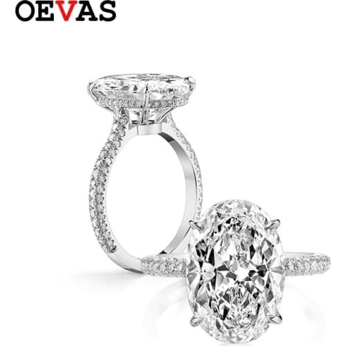 OEVAS 18K White Gold Color 100% 925 Sterling Silver Wedding Rings For Women Sparkling 5 Carats Oval High Carbon Diamond Jewelry