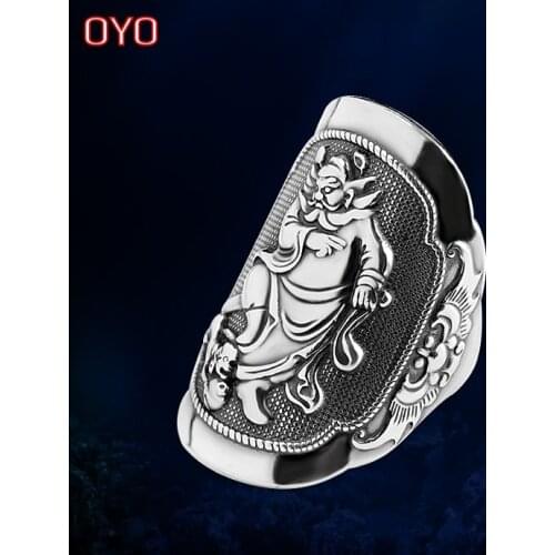 100% S990 Silver Jewelry Unisex Zhong Kui Totem Ring