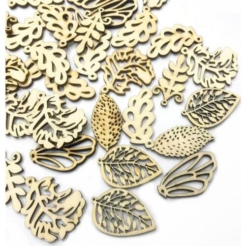 100PCS Laser Cut Wood Embellishment Wooden Festival Christmas Easter Egg Star Number Leaves Shape Craft Wedding Decor 50MM