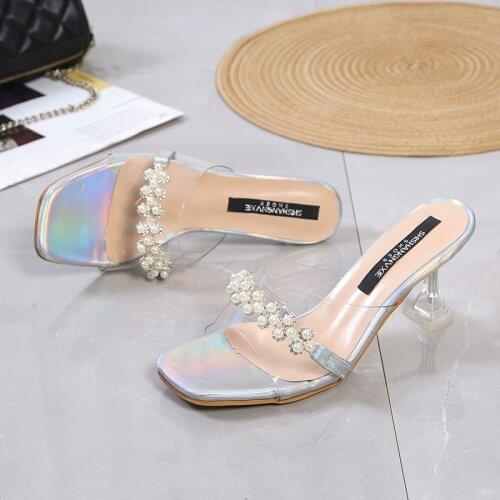 2021 Crystal Clear Transparent Slippers Female Shoes High Heels Comfortable Summer Women Shoes Woman Fashion Cool Mules Slides