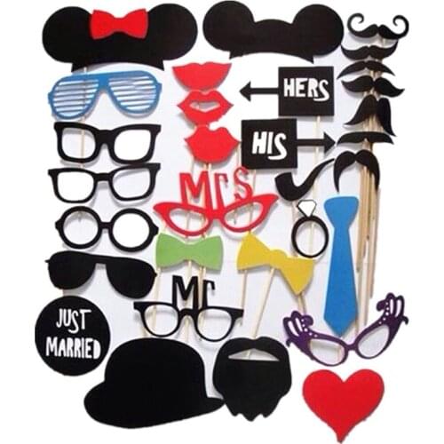 31pcs DIY Photo Booth Props Funny Mask Glasses Mustache Lip On A Stick Photobooth Birthday Wedding Decoration Party Accessories