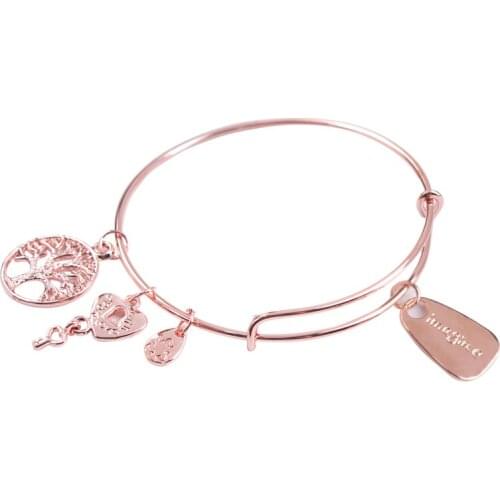 5PCS Rose Gold Color Plate Charm Expandable Wire Bracelet Bangle free shipping